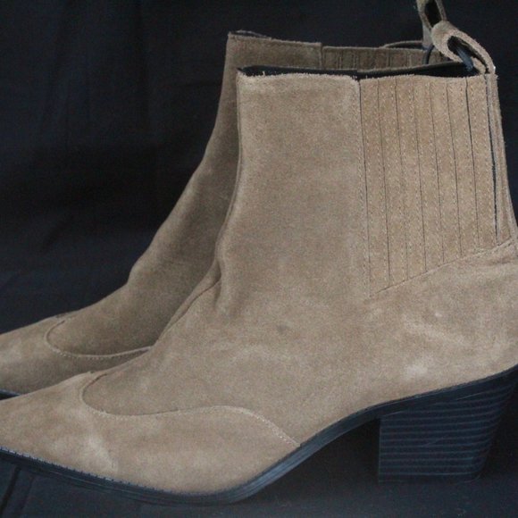 NEW ZARA CAMEL SUEDE WESTERN STYLE COWBOY ANKLE BOOTS SZ 39 - Picture 6 of 6